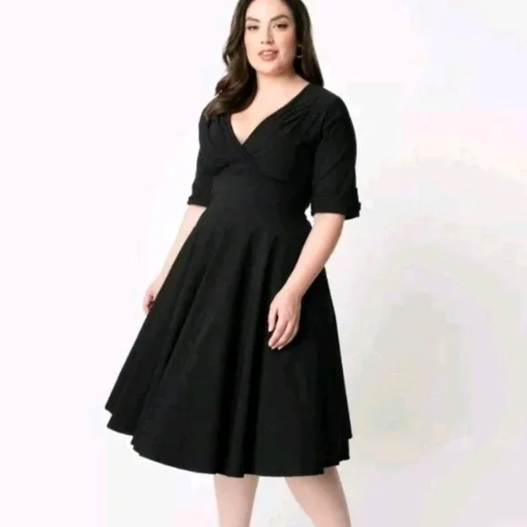 Unique Vintage | Dresses | Pin Up Swing 5s Style Unique Vintage Black Midi  Dress With 34 Sleeves | Poshmark